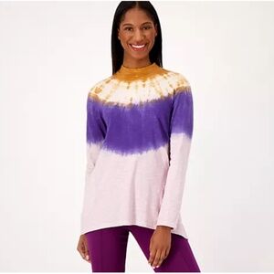 LOGO by Lori Goldstein Tie-Dye Cotton Slub Mock-Neck Top Size XXSmall